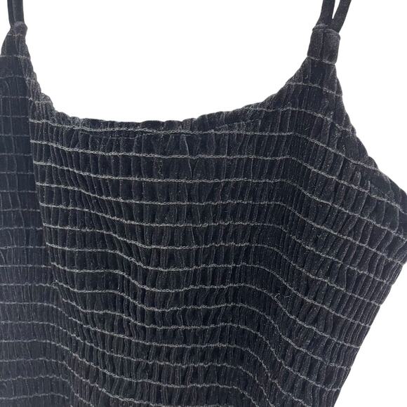 Black Velvet Tank Top Cross Back Shirred Y2K Crop Stretchy Papas Fashion - Picture 3 of 7